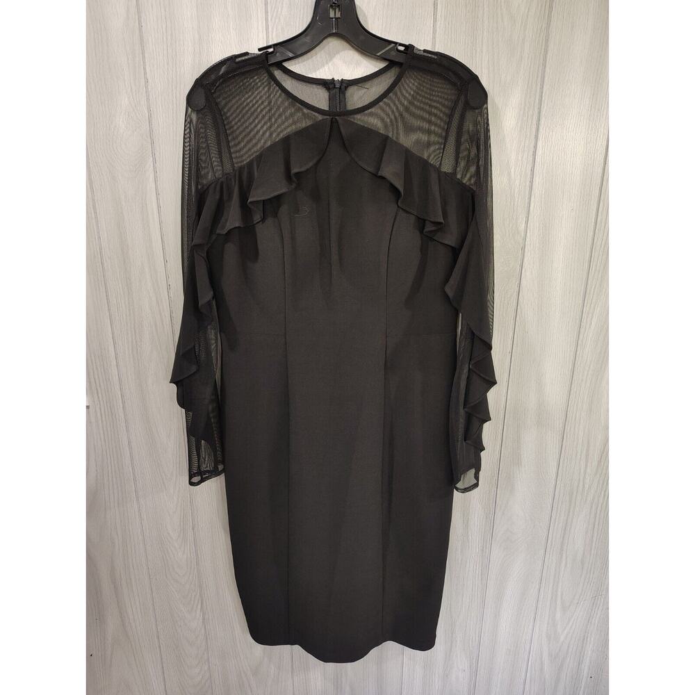 R & M Richards Dress Stretch Black Sheer Long Sleeve Top Wedding Cruise Size 8